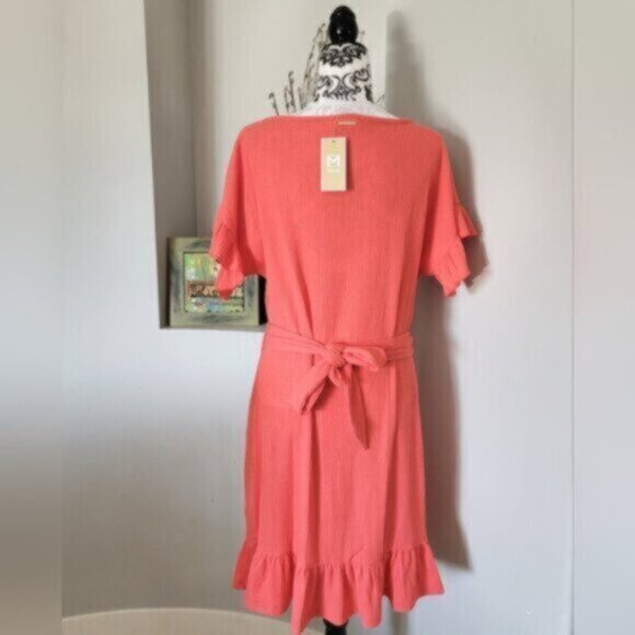 MICHAEL KORS Crinkle Crepe Ruffled Flutter sleeve Gauze  Dress  Sz Lrg NWT - Picture 9 of 12